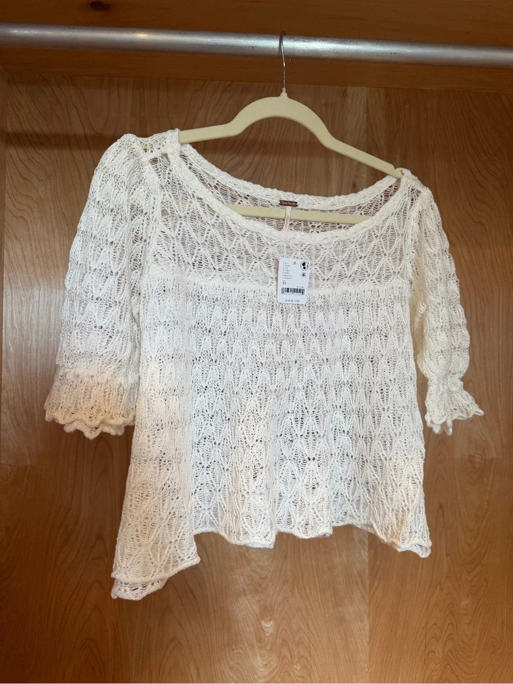 Free People Moonstruck Babydoll Blouse Boho Crochet Knit White Women's Top